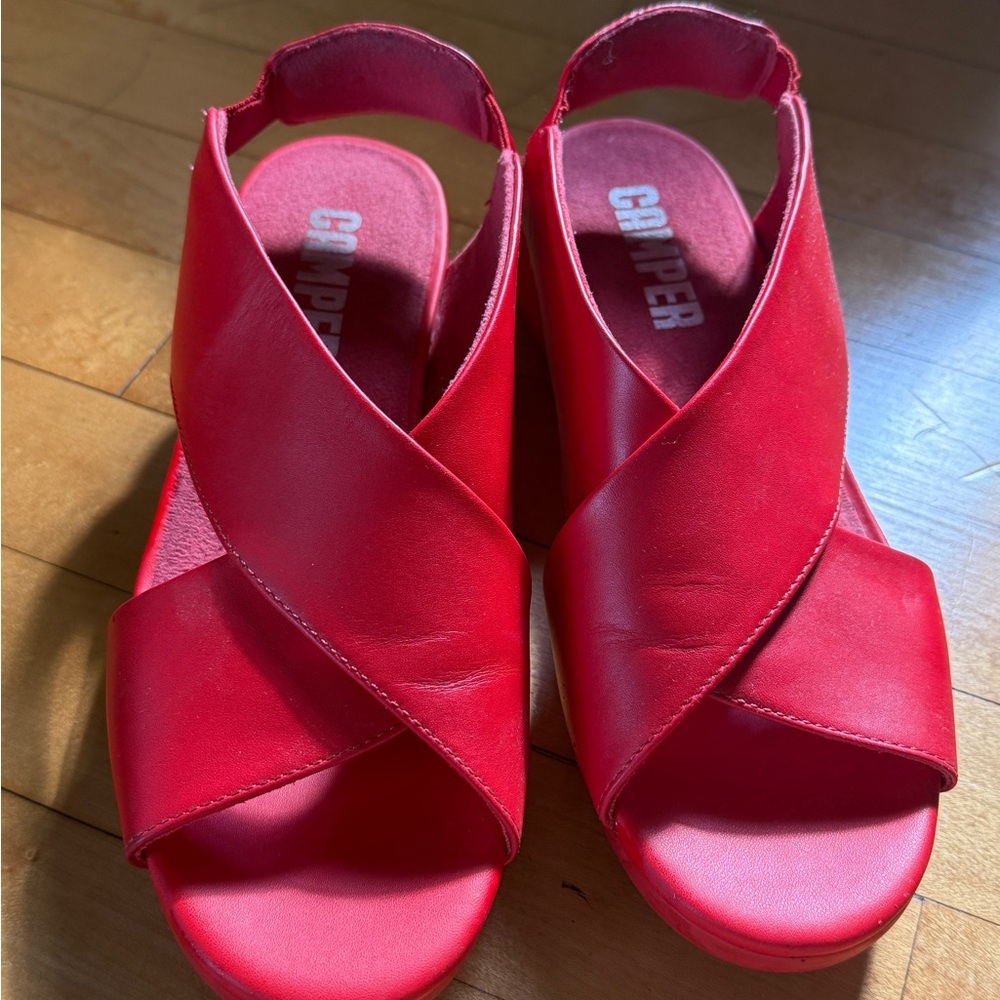 Camper Women's Bold Red Cross-Strap Sandals